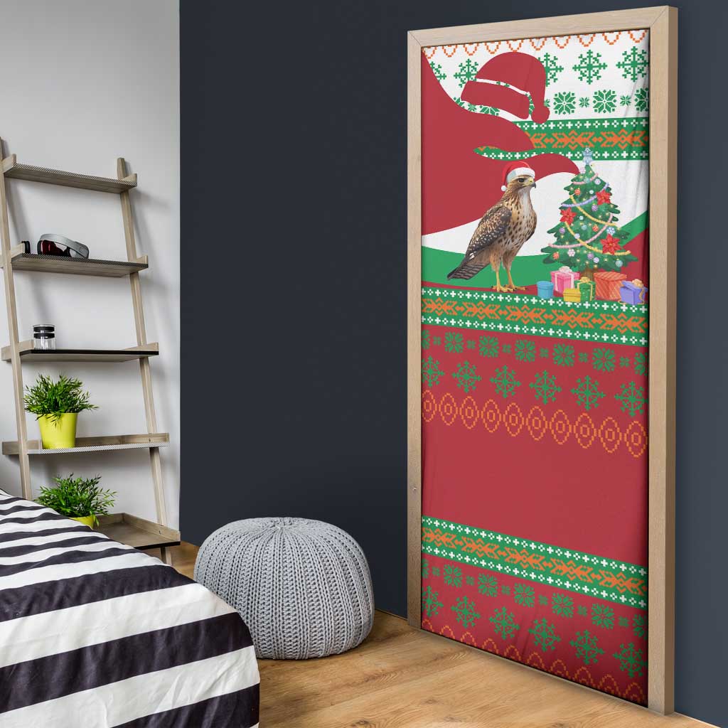 Lebanon Christmas Door Cover with Falcon, Holiday Tree, and Red Green Snowflake Pattern - Wonder Print Shop