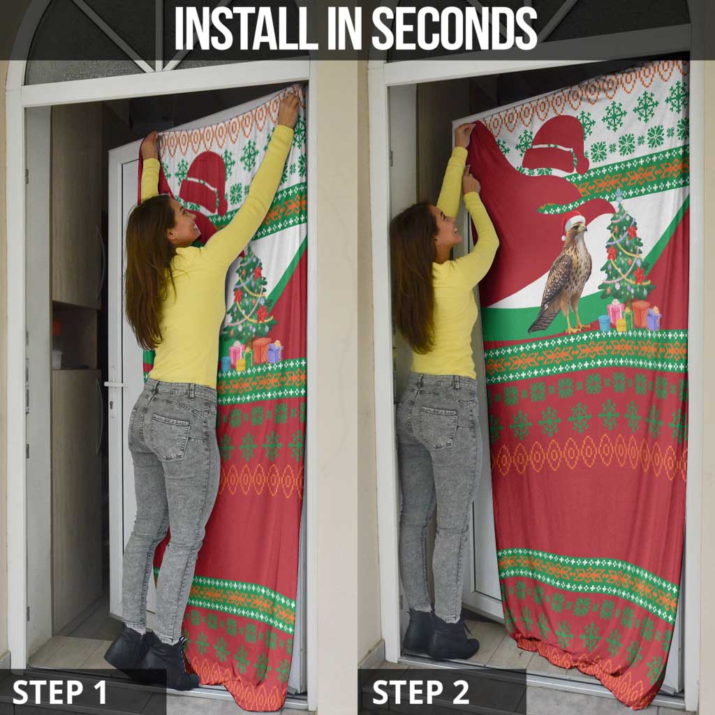 Lebanon Christmas Door Cover with Falcon, Holiday Tree, and Red Green Snowflake Pattern - Wonder Print Shop