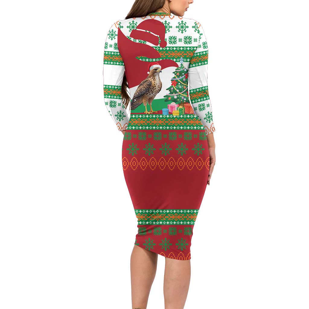 Lebanon Christmas Family Matching Long Sleeve Bodycon Dress and Hawaiian Shirt with Falcon, Holiday Tree, and Red Green Snowflake Pattern - Wonder Print Shop