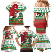 Lebanon Christmas Family Matching Mermaid Dress and Hawaiian Shirt with Falcon, Holiday Tree, and Red Green Snowflake Pattern - Wonder Print Shop