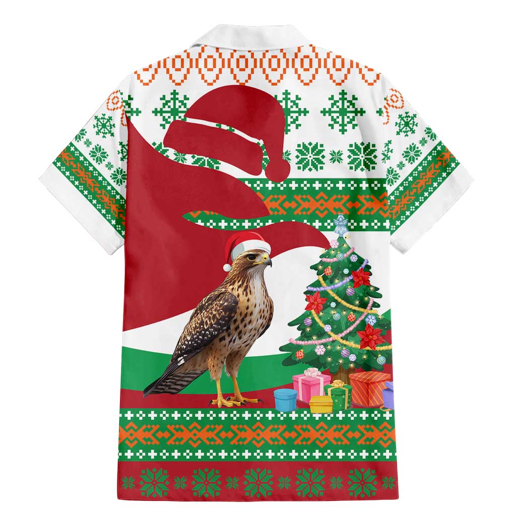 Lebanon Christmas Family Matching Mermaid Dress and Hawaiian Shirt with Falcon, Holiday Tree, and Red Green Snowflake Pattern - Wonder Print Shop