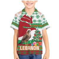 Lebanon Christmas Family Matching Mermaid Dress and Hawaiian Shirt with Falcon, Holiday Tree, and Red Green Snowflake Pattern - Wonder Print Shop