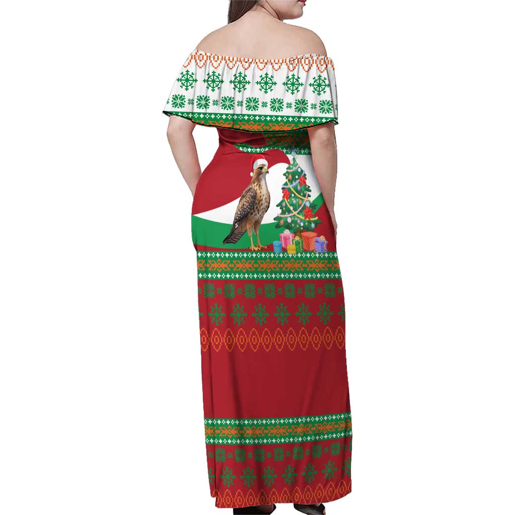 Lebanon Christmas Family Matching Off Shoulder Maxi Dress and Hawaiian Shirt with Falcon, Holiday Tree, and Red Green Snowflake Pattern - Wonder Print Shop