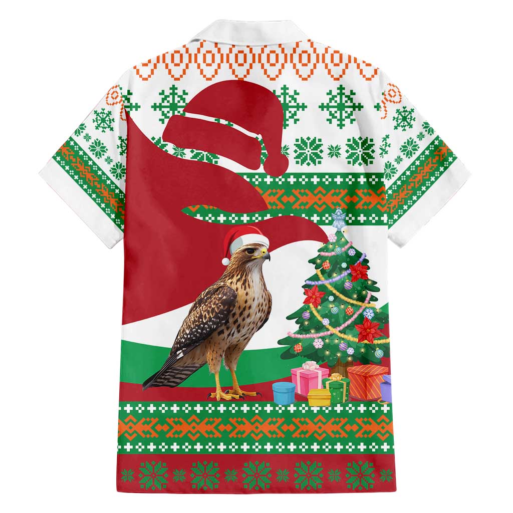 Lebanon Christmas Family Matching Off Shoulder Short Dress and Hawaiian Shirt with Falcon, Holiday Tree, and Red Green Snowflake Pattern - Wonder Print Shop