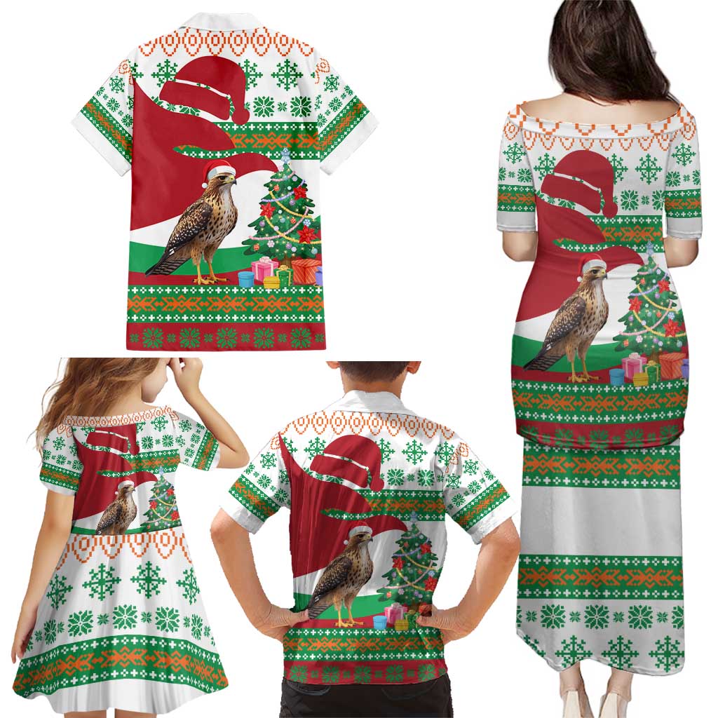 Lebanon Christmas Family Matching Puletasi and Hawaiian Shirt with Falcon, Holiday Tree, and Red Green Snowflake Pattern - Wonder Print Shop