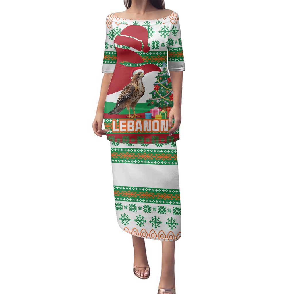 Lebanon Christmas Family Matching Puletasi and Hawaiian Shirt with Falcon, Holiday Tree, and Red Green Snowflake Pattern - Wonder Print Shop
