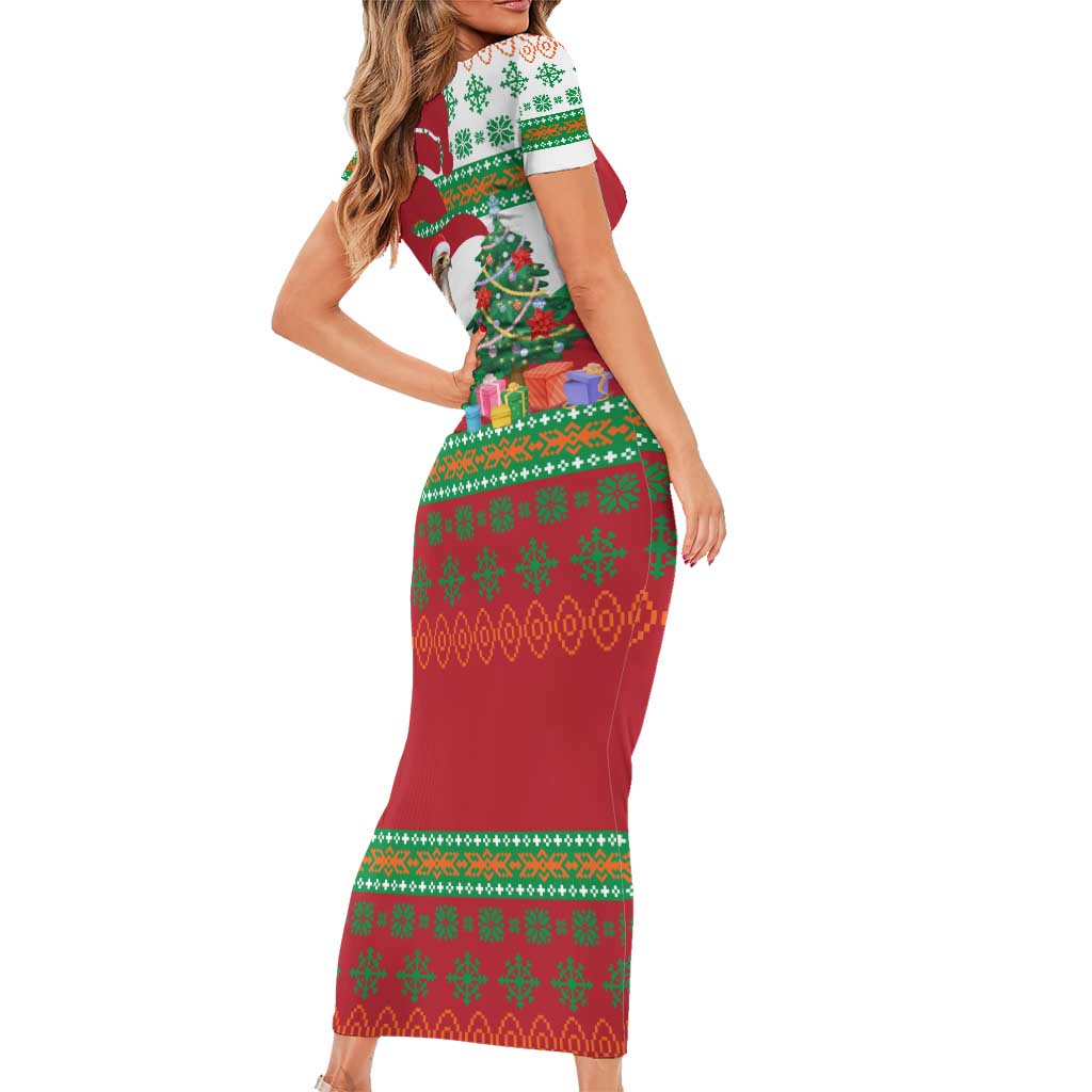 Lebanon Christmas Family Matching Short Sleeve Bodycon Dress and Hawaiian Shirt with Falcon, Holiday Tree, and Red Green Snowflake Pattern - Wonder Print Shop