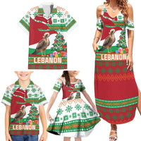 Lebanon Christmas Family Matching Summer Maxi Dress and Hawaiian Shirt with Falcon, Holiday Tree, and Red Green Snowflake Pattern - Wonder Print Shop