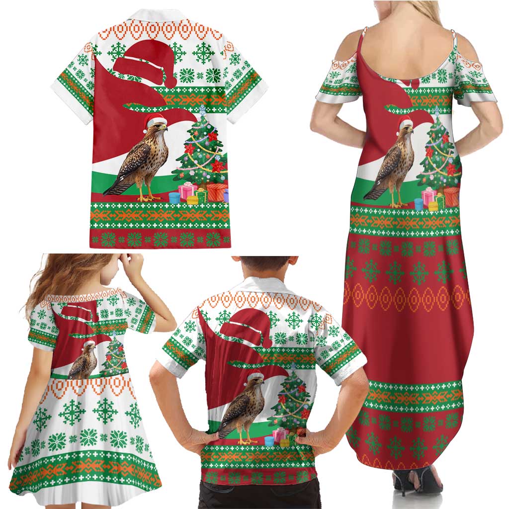 Lebanon Christmas Family Matching Summer Maxi Dress and Hawaiian Shirt with Falcon, Holiday Tree, and Red Green Snowflake Pattern - Wonder Print Shop