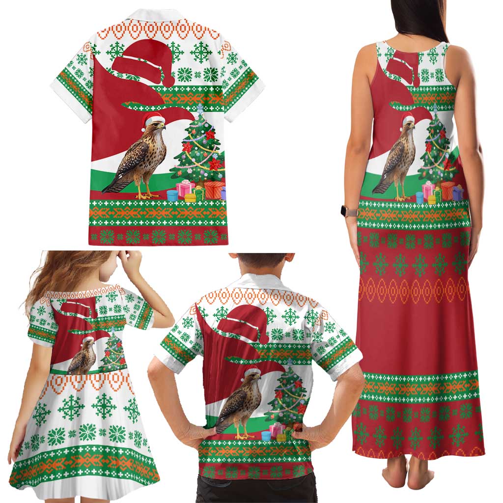 Lebanon Christmas Family Matching Tank Maxi Dress and Hawaiian Shirt with Falcon, Holiday Tree, and Red Green Snowflake Pattern - Wonder Print Shop