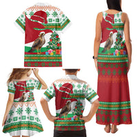 Lebanon Christmas Family Matching Tank Maxi Dress and Hawaiian Shirt with Falcon, Holiday Tree, and Red Green Snowflake Pattern - Wonder Print Shop