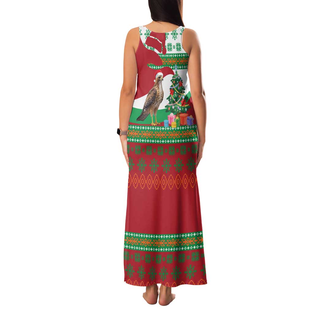 Lebanon Christmas Family Matching Tank Maxi Dress and Hawaiian Shirt with Falcon, Holiday Tree, and Red Green Snowflake Pattern - Wonder Print Shop