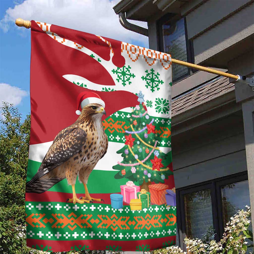 Lebanon Christmas Garden Flag with Falcon, Holiday Tree, and Red Green Snowflake Pattern - Wonder Print Shop