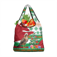 Lebanon Christmas Grocery Bag with Falcon, Holiday Tree, and Red Green Snowflake Pattern - Wonder Print Shop