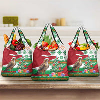 Lebanon Christmas Grocery Bag with Falcon, Holiday Tree, and Red Green Snowflake Pattern - Wonder Print Shop
