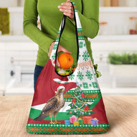Lebanon Christmas Grocery Bag with Falcon, Holiday Tree, and Red Green Snowflake Pattern - Wonder Print Shop