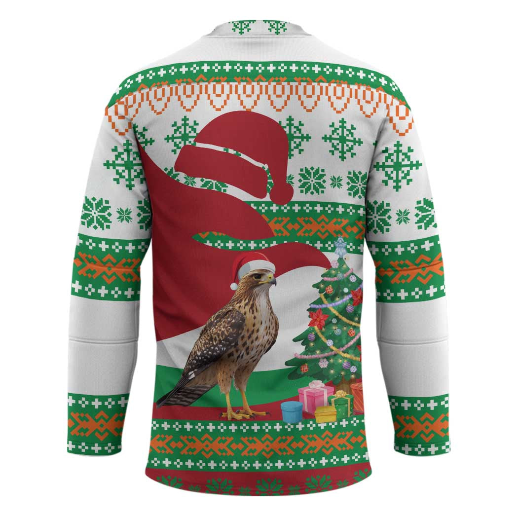 Lebanon Christmas Hockey Jersey with Falcon, Holiday Tree, and Red Green Snowflake Pattern - Wonder Print Shop