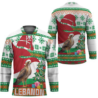 Lebanon Christmas Hockey Jersey with Falcon, Holiday Tree, and Red Green Snowflake Pattern - Wonder Print Shop