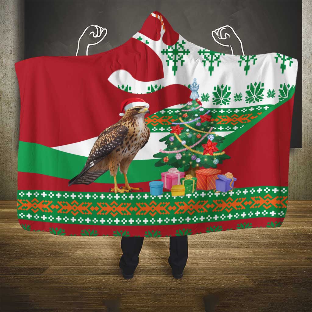 Lebanon Christmas Hooded Blanket with Falcon, Holiday Tree, and Red Green Snowflake Pattern - Wonder Print Shop