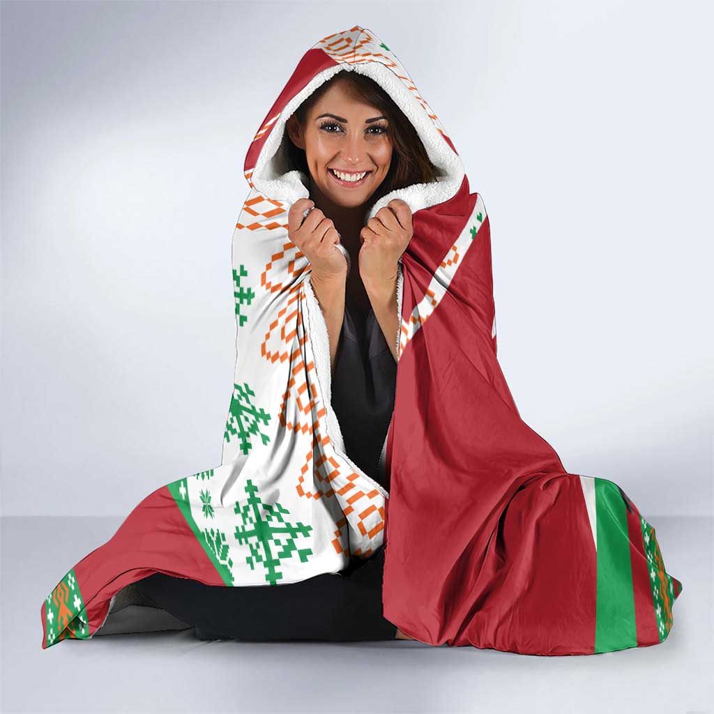 Lebanon Christmas Hooded Blanket with Falcon, Holiday Tree, and Red Green Snowflake Pattern - Wonder Print Shop