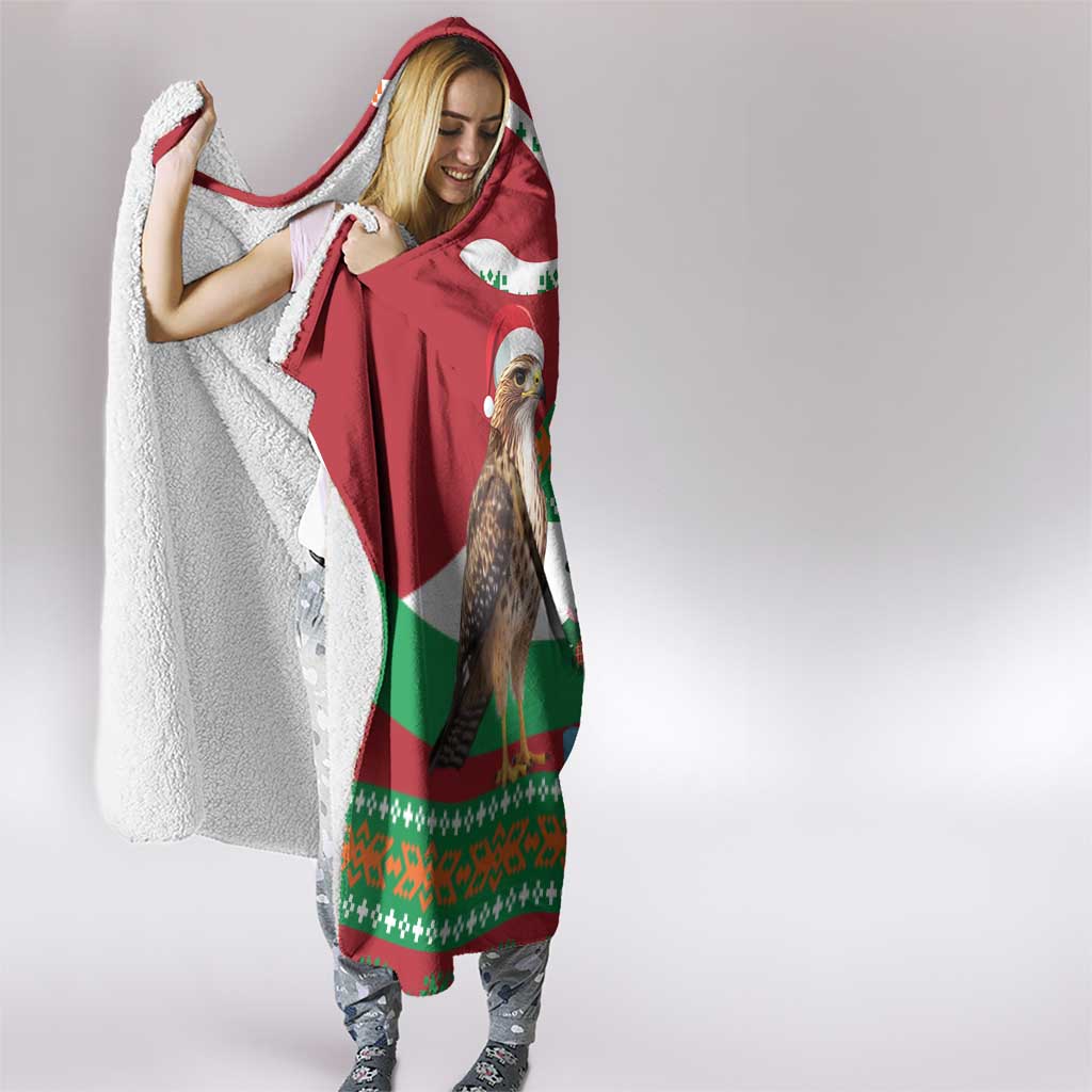 Lebanon Christmas Hooded Blanket with Falcon, Holiday Tree, and Red Green Snowflake Pattern - Wonder Print Shop