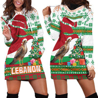 Lebanon Christmas Hoodie Dress with Falcon, Holiday Tree, and Red Green Snowflake Pattern - Wonder Print Shop
