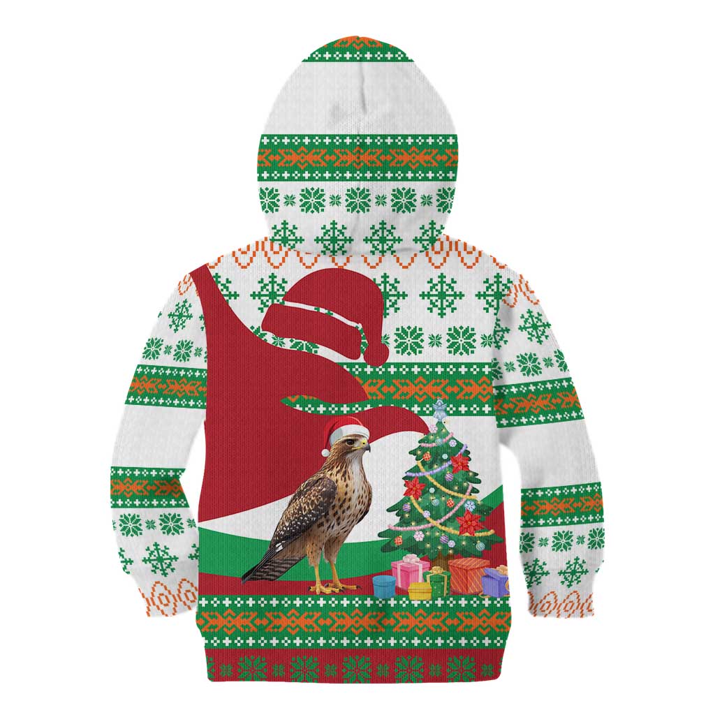 Lebanon Christmas Kid Hoodie with Falcon, Holiday Tree, and Red Green Snowflake Pattern - Wonder Print Shop