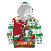 Lebanon Christmas Kid Hoodie with Falcon, Holiday Tree, and Red Green Snowflake Pattern - Wonder Print Shop