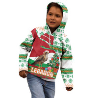 Lebanon Christmas Kid Hoodie with Falcon, Holiday Tree, and Red Green Snowflake Pattern - Wonder Print Shop
