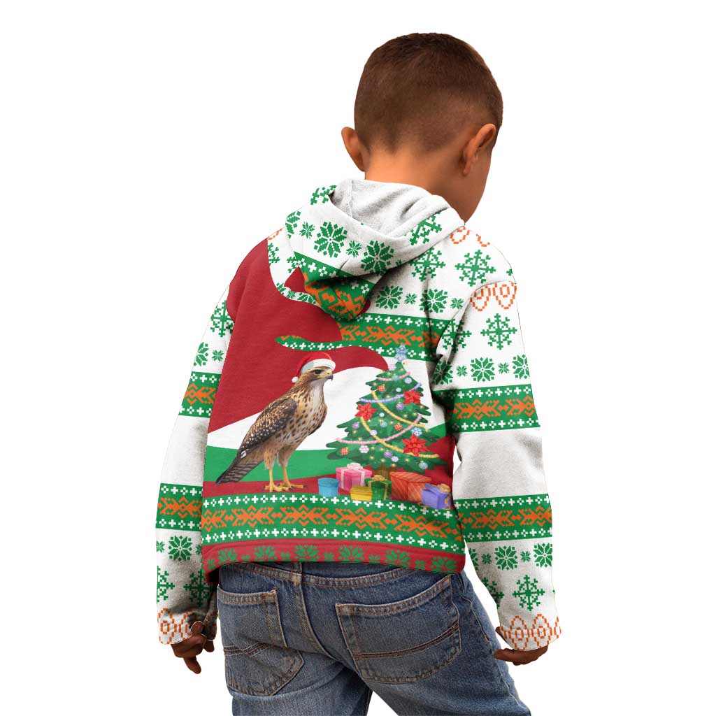 Lebanon Christmas Kid Hoodie with Falcon, Holiday Tree, and Red Green Snowflake Pattern - Wonder Print Shop