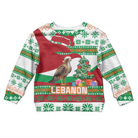 Lebanon Christmas Kid Ugly Christmas Sweater with Falcon, Holiday Tree, and Red Green Snowflake Pattern - Wonder Print Shop