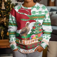 Lebanon Christmas Kid Ugly Christmas Sweater with Falcon, Holiday Tree, and Red Green Snowflake Pattern - Wonder Print Shop