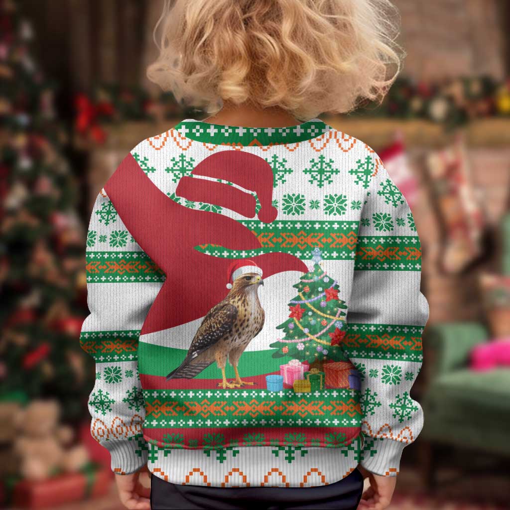 Lebanon Christmas Kid Ugly Christmas Sweater with Falcon, Holiday Tree, and Red Green Snowflake Pattern - Wonder Print Shop