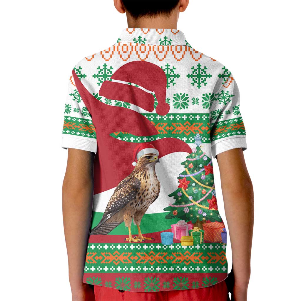 Lebanon Christmas Kid Polo Shirt with Falcon, Holiday Tree, and Red Green Snowflake Pattern - Wonder Print Shop