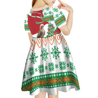 Lebanon Christmas Kid Short Sleeve Dress with Falcon, Holiday Tree, and Red Green Snowflake Pattern - Wonder Print Shop