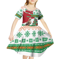 Lebanon Christmas Kid Short Sleeve Dress with Falcon, Holiday Tree, and Red Green Snowflake Pattern - Wonder Print Shop