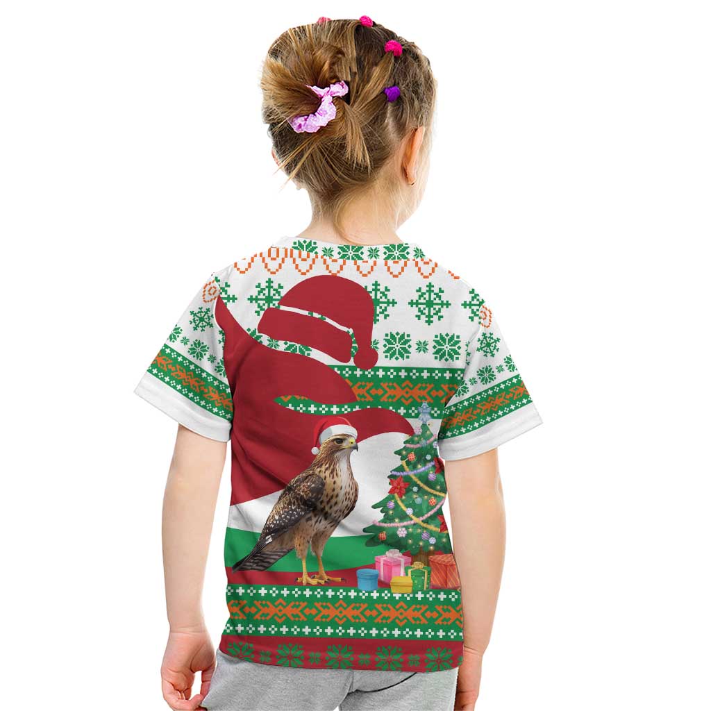 Lebanon Christmas Kid T Shirt with Falcon, Holiday Tree, and Red Green Snowflake Pattern - Wonder Print Shop