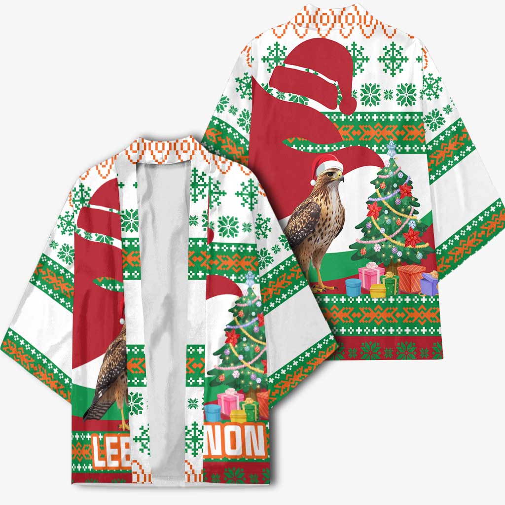 Lebanon Christmas Kimono with Falcon, Holiday Tree, and Red Green Snowflake Pattern - Wonder Print Shop