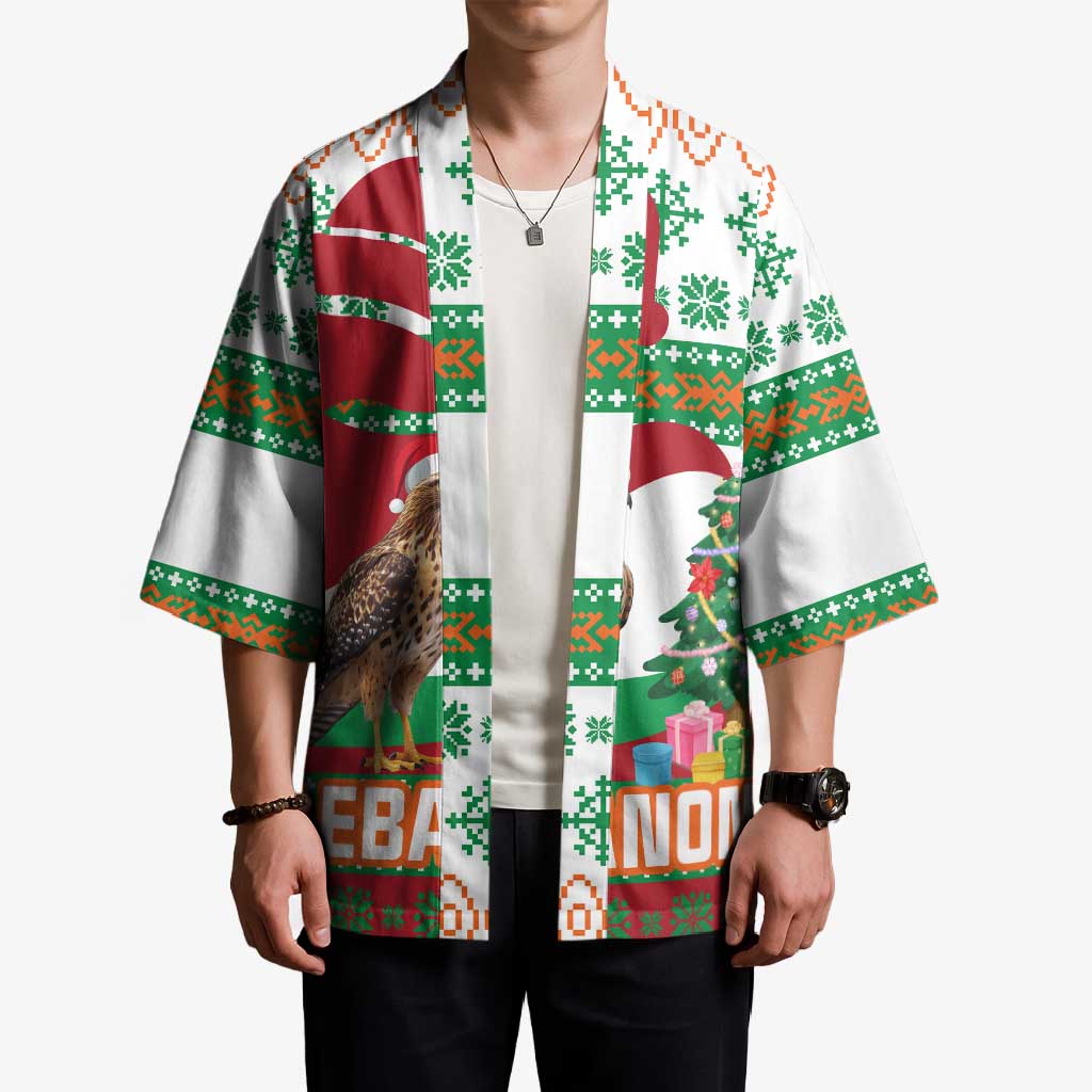 Lebanon Christmas Kimono with Falcon, Holiday Tree, and Red Green Snowflake Pattern - Wonder Print Shop