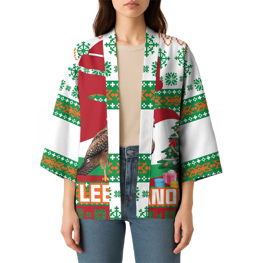 Lebanon Christmas Kimono with Falcon, Holiday Tree, and Red Green Snowflake Pattern - Wonder Print Shop