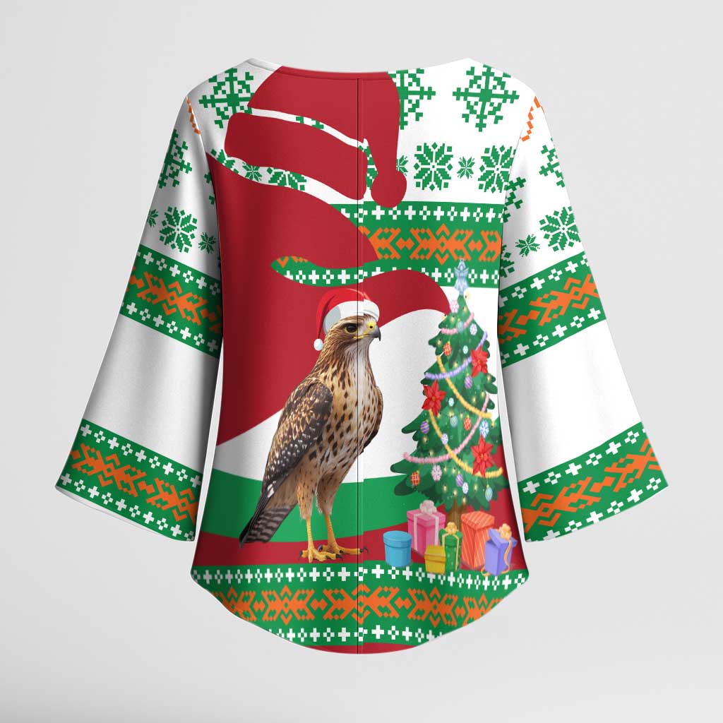 Lebanon Christmas Kimono Sleeve Blouse with Falcon, Holiday Tree, and Red Green Snowflake Pattern - Wonder Print Shop