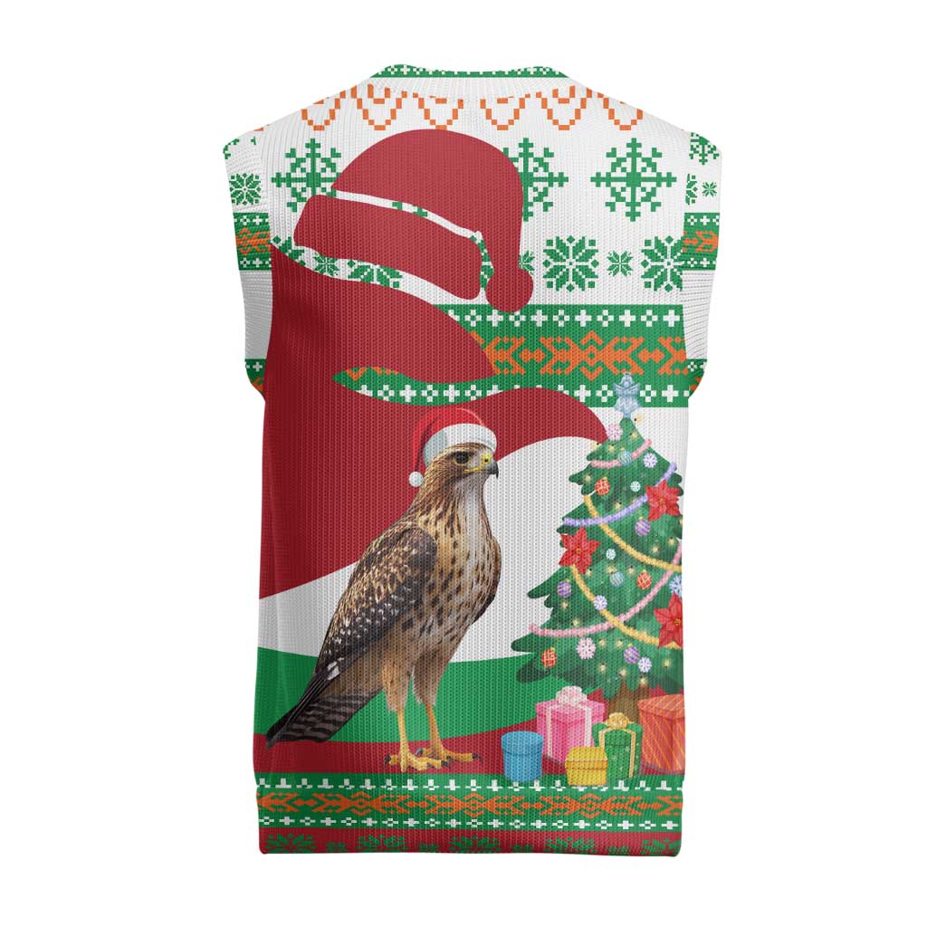 Lebanon Christmas Knitted V-Neck Vest with Falcon, Holiday Tree, and Red Green Snowflake Pattern - Wonder Print Shop