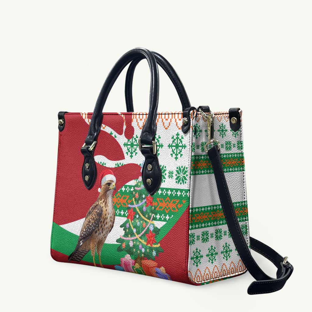 Lebanon Christmas Leather Bag with Falcon, Holiday Tree, and Red Green Snowflake Pattern - Wonder Print Shop