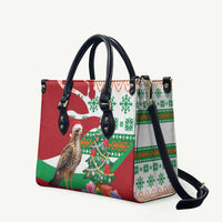 Lebanon Christmas Leather Bag with Falcon, Holiday Tree, and Red Green Snowflake Pattern - Wonder Print Shop