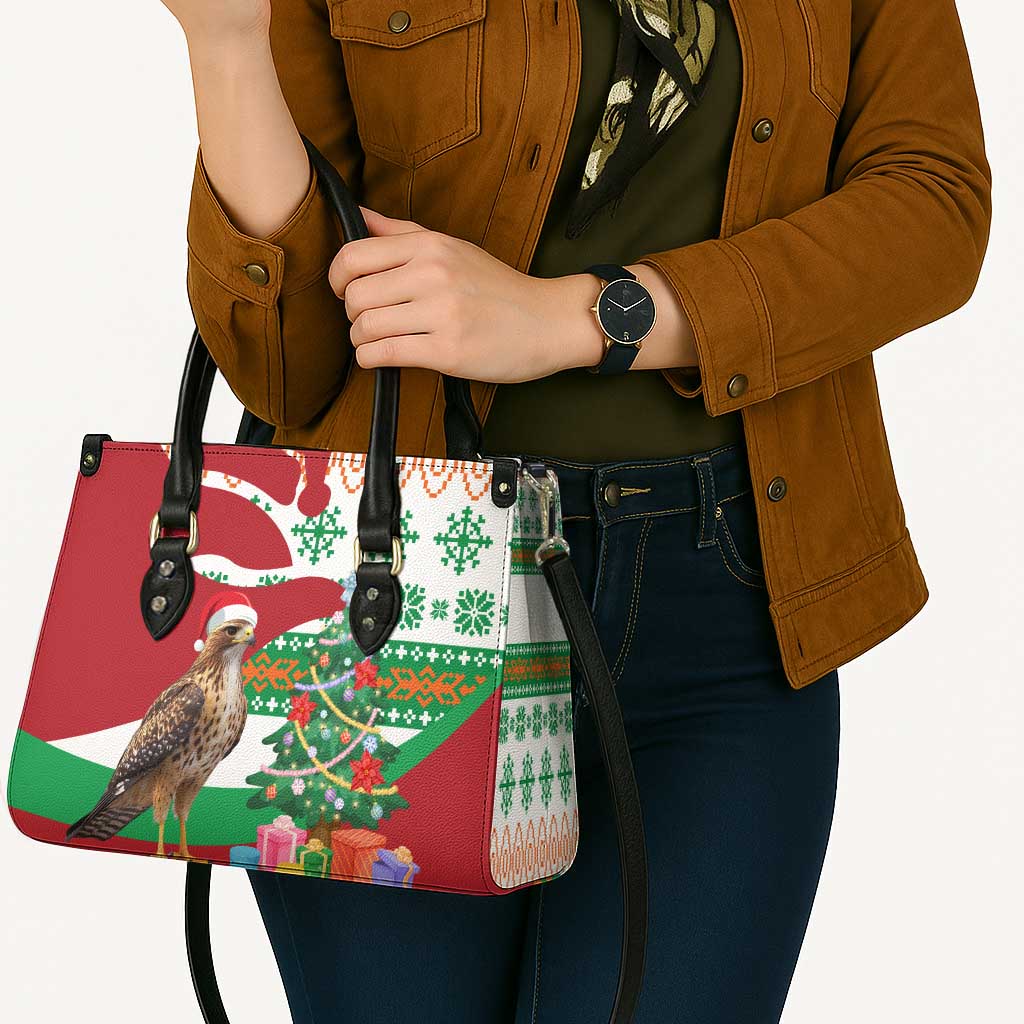 Lebanon Christmas Leather Bag with Falcon, Holiday Tree, and Red Green Snowflake Pattern - Wonder Print Shop