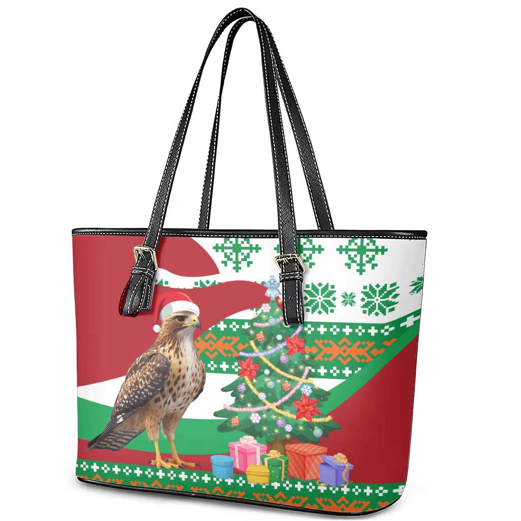 Lebanon Christmas Leather Tote Bag with Falcon, Holiday Tree, and Red Green Snowflake Pattern - Wonder Print Shop