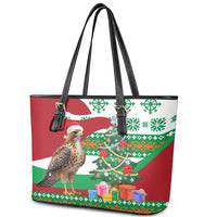 Lebanon Christmas Leather Tote Bag with Falcon, Holiday Tree, and Red Green Snowflake Pattern - Wonder Print Shop