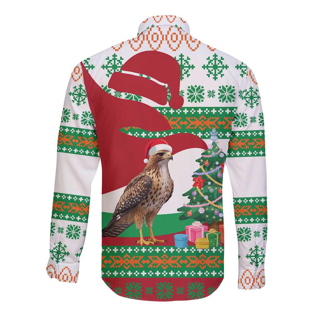 Lebanon Christmas Long Sleeve Button Shirt with Falcon, Holiday Tree, and Red Green Snowflake Pattern - Wonder Print Shop