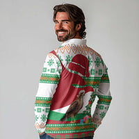 Lebanon Christmas Long Sleeve Polo Shirt with Falcon, Holiday Tree, and Red Green Snowflake Pattern - Wonder Print Shop