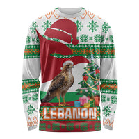 Lebanon Christmas Long Sleeve Shirt with Falcon, Holiday Tree, and Red Green Snowflake Pattern - Wonder Print Shop